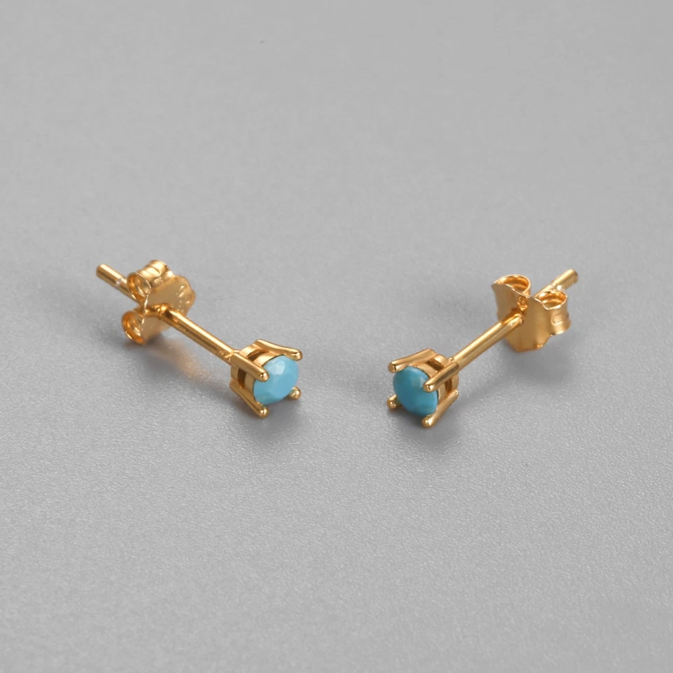 Small turquoise stud earrings, 18K gold plated sterling silver, gemstone gifts - Image 1 of 4