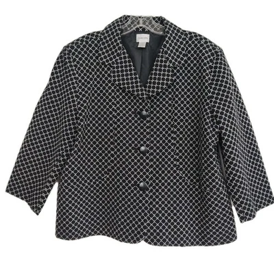 Blazer Chico's a cuadros blanco y negro para mujer de un solo pecho, talla 3, manga 3/4 Foto 1 de 4