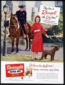 Foto de cerveza Miss Rheingold 1957 caballo de policía de Nueva York caniche marrón foto anuncio impreso de colección - Imagen 1 de 7