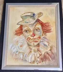 Vintage Original Clown Painting Canvas Framed 18” x 22” Signed Anitra - Picture 1 of 7