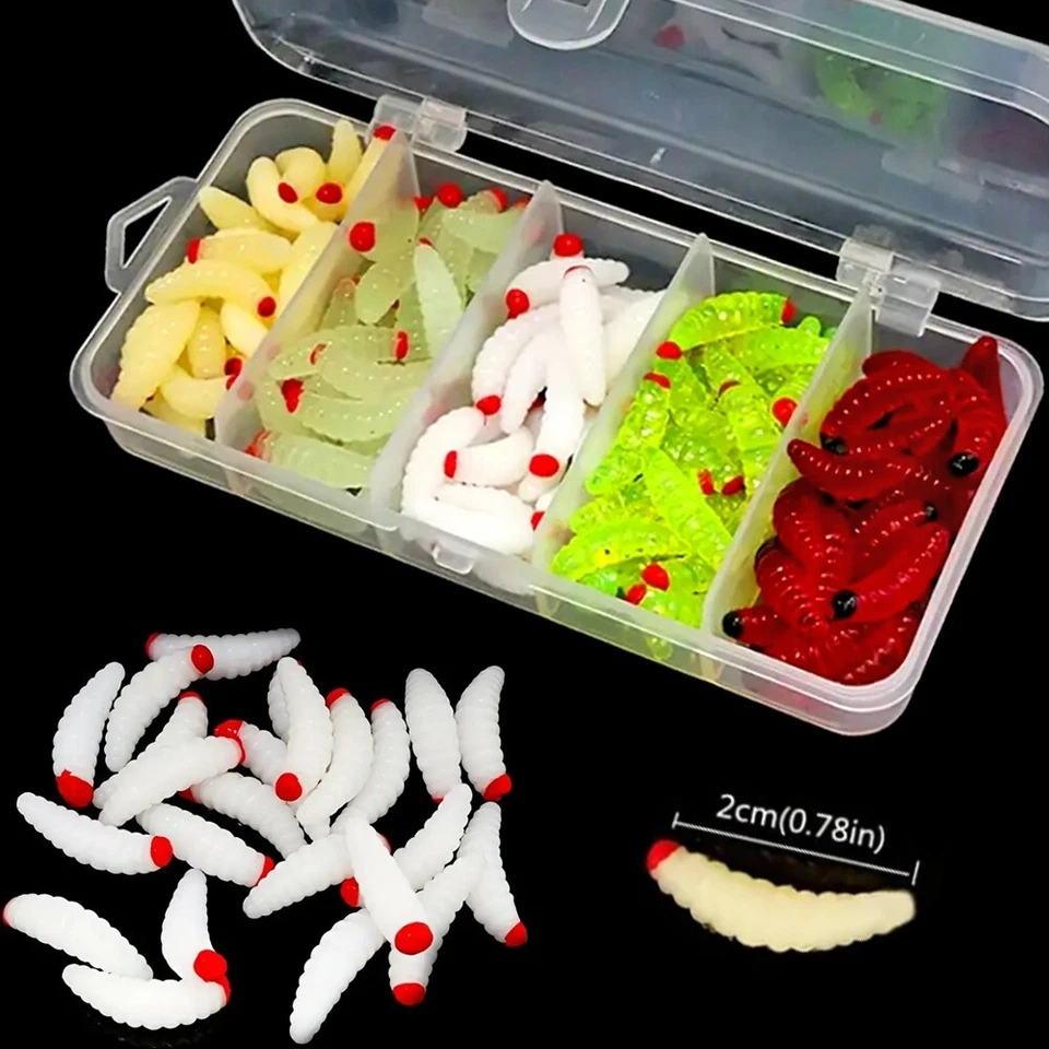 100x künstliche Bienenmaden BOX Set | SINKEND | 5 Farben | Forellenköder - Bild 1 von 1