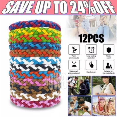 Mosquito Repellent Bracelet 12 Pack, Adjustable Leather Deet-Free Bands - Image 1 of 4