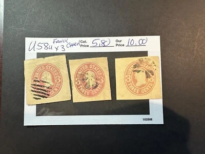 US Scott # U 58  Fancy Cancel Cut Square 2024 Scott Catalogue  Value $ 5.80 - Image 1 of 3