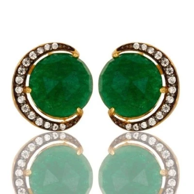 Pequeños aretes aventurina verde circonita cúbica chapados en oro de 18 quilates joyería de plata 925 Foto 1 de 2