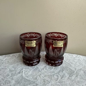 Vintage Bohemian Egermann Ruby Red Etched Glasses (Set Of Two) - Picture 1 of 2