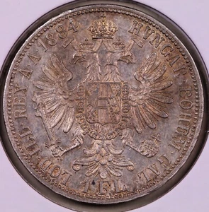 1884 Austria 1 Florin ***RARE ORIGINAL HIGH GRADE SILVER FLORIN*** - Picture 1 of 2