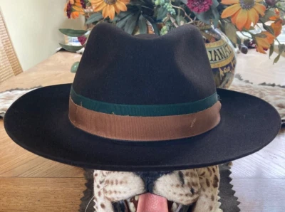 New Biltmore President Pride 7 1/2 Men Brown Fur Felt Fedora Satin Dress Hat - Image 1 of 4