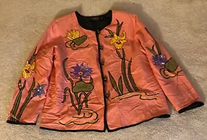 Allure rosa bestickt Blumen Knebel Perlen Knopf gefüttert Damen M Jacke Mantel rosa - Bild 1 von 24