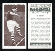 CHURCHMANS Tobacco Association football 1939 LIVERPOOL FC  W Fagan 