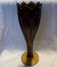 Indiana Tiara Glass Brown Vase Mardi Gras Pattern Dark Amber 1970s 10” Vintage