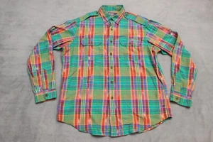 Polo Ralph Lauren vintage verde a quadri manica lunga camicia con bottoni - Foto 1 di 18
