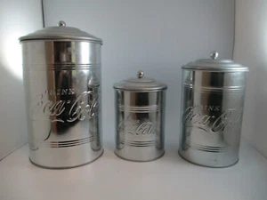 Coca-Cola Set of 3 Galvanized Steel Cookie Jar Canisters Small Medium and Large - Picture 1 of 9
