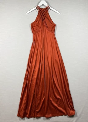Vintage Handmade Dress Womens S Orange Evening Boho Maxi Romantic Prom Glam 90s - Image 1 of 4