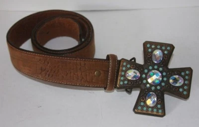 Cinturón de Cuero Nocona con Hebilla Cruzada de Metal Desmontable Joya Bling Pequeño  Foto 1 de 4
