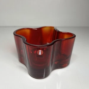Alvar Aalto Iittala Tea Light Savoy Bowl 55mm 2" Ruby Red EXC, Sticker Label On - Picture 1 of 10