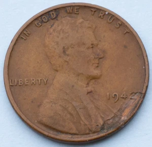 1942 Lincoln Wheat Cent Lamination DEFECT, under layer looks like wood (162) - Picture 1 of 2