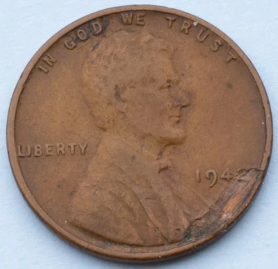 1942 Lincoln Wheat Cent Lamination DEFECT, under layer looks like wood (162) - Image 1 of 2