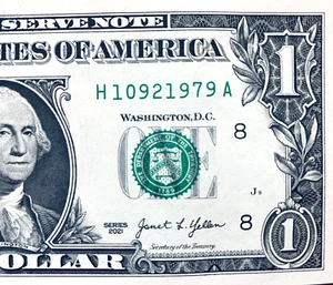 1979 Trailing Birthday Year Note One Dollar Bill Fancy Serial Number H1092 1979A - Picture 1 of 3