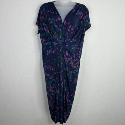 Vestido Leota Mujer XL Púrpura Negro Manga Corta Abstracto Acanalado Audaz Carrera Midi Foto 1 de 4