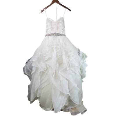 Vestido de fiesta de boda Morilee Madeline Gardner con cuentas sin tirantes de encaje con volantes EE. UU. 10 Foto 1 de 4