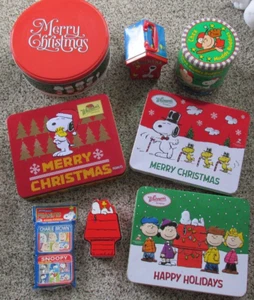 Snoopy Peanuts Tins Lot of 8 Christmas Chex All Occasion Collectable - Picture 1 of 6
