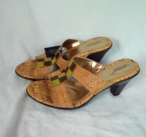 Croft & Barrow Sandals Heels Shoe Sz 9.5 Slides Sammy Cork "Gem" "Stone" Accent - Picture 1 of 11
