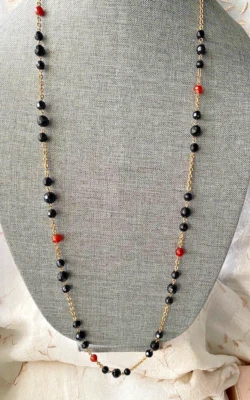 Hermosas cuentas de vidrio pesado tono rojo rubí oscuro pequeñas color ámbar 42" NK154 Foto 1 de 2