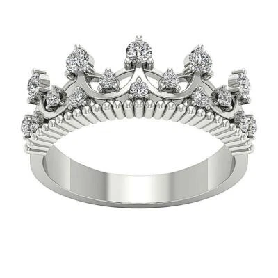 Crown Engagement Ring SI1 G 0.55 Ct Natural Diamond 14K White Gold Prong Set - Image 1 of 4