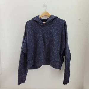 Athleta Damen Farallon L TALL Printed Sweatshirt Hoodie Camo Navy Blau Cropped - Bild 1 von 13