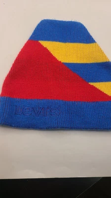 Vtg 80s Levis Spellout Flag Beanie Hat Ski Snowboard Cap Snow Sport Nautical 90s - Image 1 of 4
