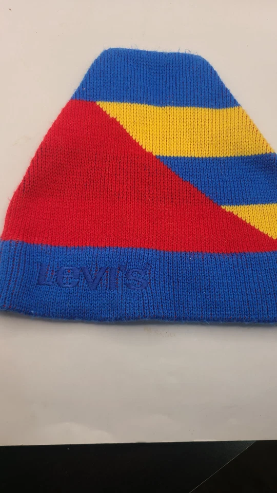 Vtg 80s Levis Spellout Flag Beanie Hat Ski Snowboard Cap Snow Sport Nautical 90s - Image 1 of 4