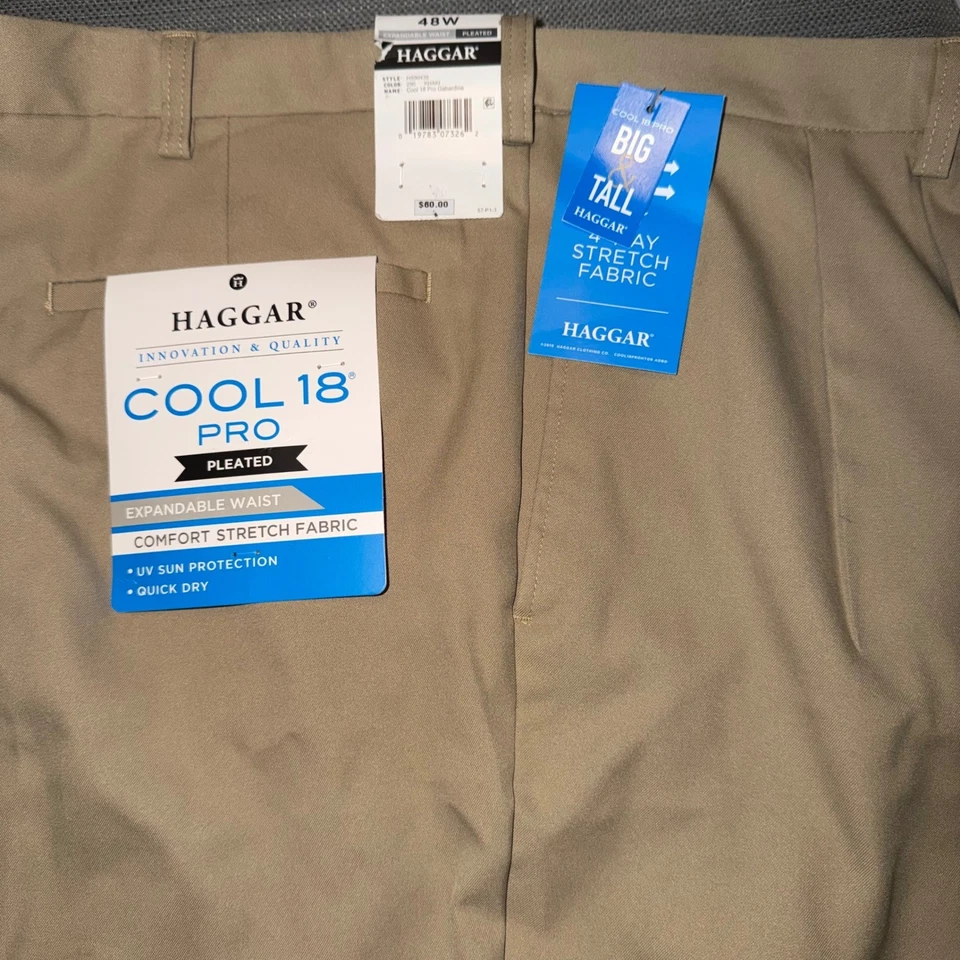 Haggar Mens Cool 18 Pro Expandable Waist Pleated Shorts Khaki Big Tall 48W - Image 1 of 4