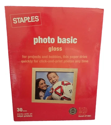 STAPLES Paper Glossy Photo Basic Gloss 8.5 x 11 inch 30 Sheet Pack Item 471861 - Image 1 of 4