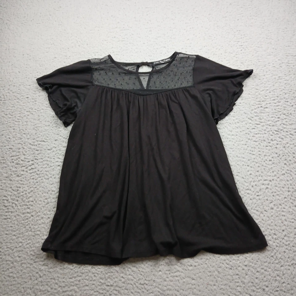 Top Kim & Camid Mujer Pequeño Negro Manga Corta Túnica Ligero Encaje Foto 1 de 4