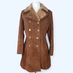 Vintage 1970s Sawyer of Napa Shearling Sheepskin Double Breasted Rancher Coat 12 - Picture 1 of 12