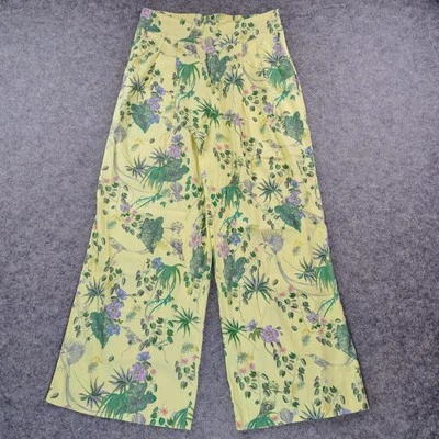 Pantalones International Concepts INC Grandes Amarillos Florales Ancho Alto Lino Pascua Foto 1 de 4