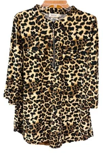 Bepei Leopard Animal Print Tunic Half Zip Three Quarter Sleeves Stretch - XL - Picture 1 of 11