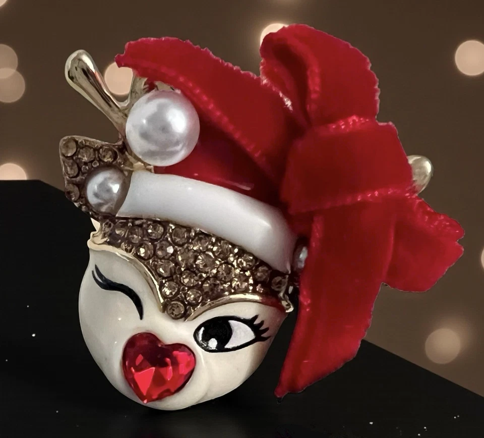 Anillo Betsey Johnson Ajustable Guiño Reno Elástico Cristal de Navidad Foto 1 de 4