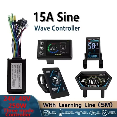 E-Bike 24V-48V 250W 15A Sine Wave 3 Mode Controller w/Display Brake Throttle PAS - Image 1 of 4