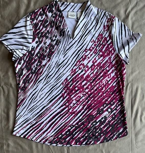 NWT Zenergy Golf by Chico's Women's Size 2( M ) Zebra Short Sleeve Gold Shirt - Picture 1 of 8