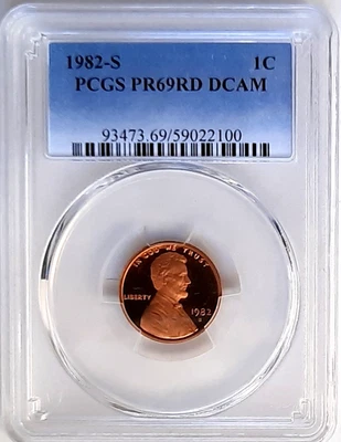 1982-S Lincoln Cent PCGS PR69 RD DCAM-Fading Blue Label. - Image 1 of 4