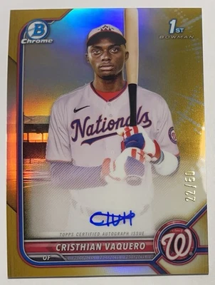 2022 Bowman Chrome Cristhian Vaquero True Gold Refractor Auto 22/50 - Image 1 of 2