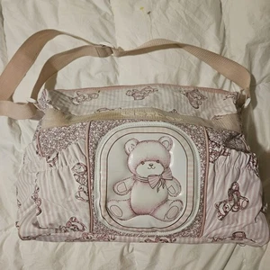 GERBER Pink Stripe Teddy Bear Diaper Bag Tote Baby Vintage 90s Rare Read Cute - Picture 1 of 14
