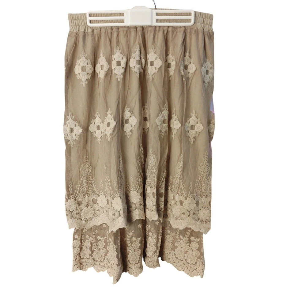 Falda para mujer Indigo Soul beige con cordones en capas línea A L Foto 1 de 3