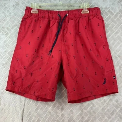 Nautica Mens Medium Swim Trunks Board Shorts Red Anchor Sailing Boat - Imagem 1 de 4