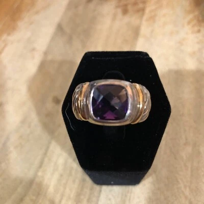 Anillo David Yurman Plata de Ley Oro 14K Corte Esmeralda Amatista Noblesse Foto 1 de 4