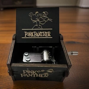 NEW “Pink Panther” Handmade Hand Crank Wood Music Box - Picture 1 of 2
