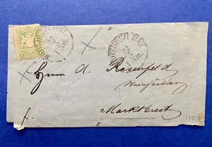 BAVIERA 1 Kreuzer amarillo verde sobre carta matasellada circa 1875 - Imagen 1 de 4