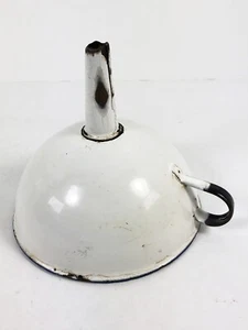 Vintage Enamelware Enamel Funnel Primitive White Blue Black Farmhouse Cabin Worn - Picture 1 of 6