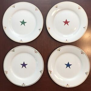 Pier 1 Imports Celebration Plates Set of 4 Stars Gold Trim Porcelain 7.5" July 4